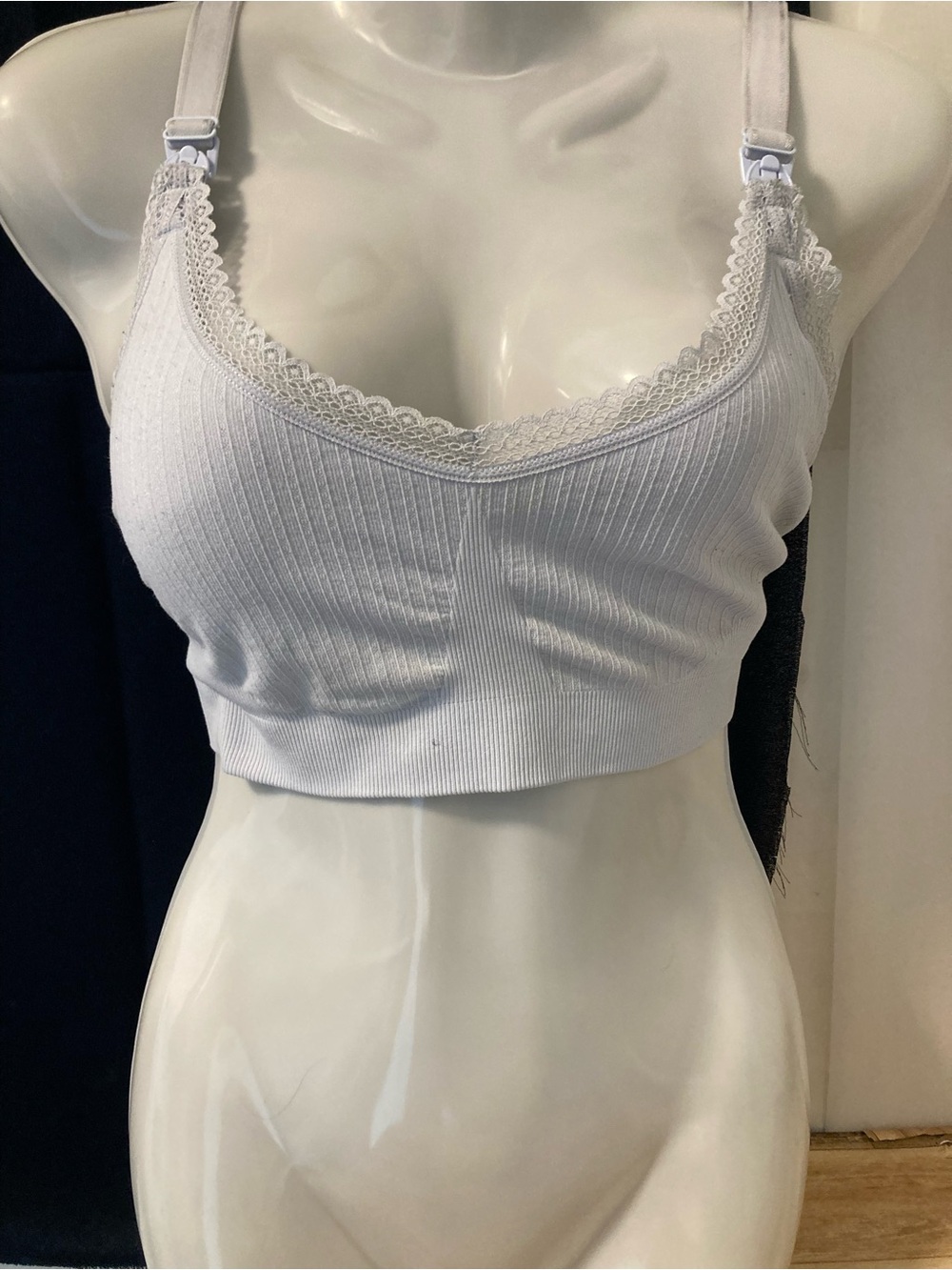 La Vie en Rose Nursing Bralette White Ribbed Lace XL/XXL